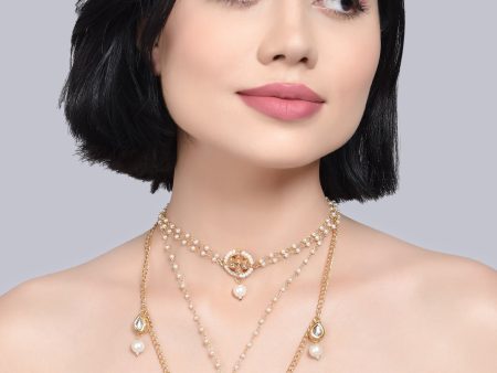 Peryl Women Multilayered Pearl Kundan Choker Necklace(1 Pc Set) Online now