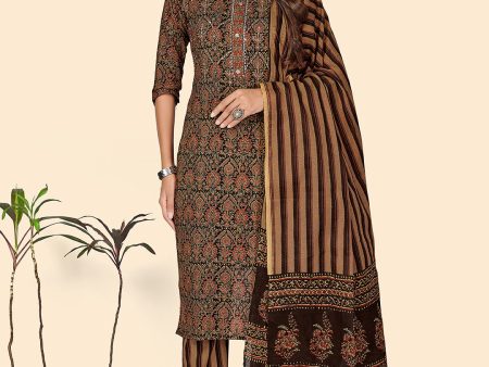 NOZ2TOZ Women s Sequience Straight Cotton Brown Stitched Kurta Pant With Dupatta Fashion