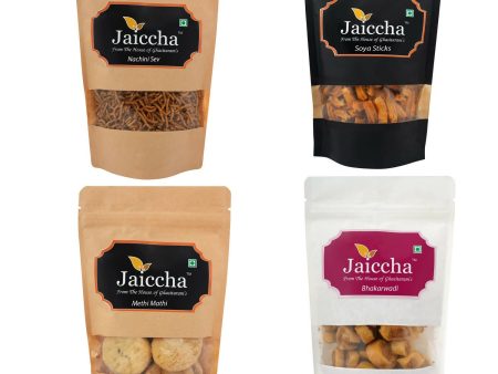 Ghasitaram Best of 4 Assorted Namkeens Soya Sticks, Nachini Sev, Bhakar wadi, Methi Mathi Pouches Cheap