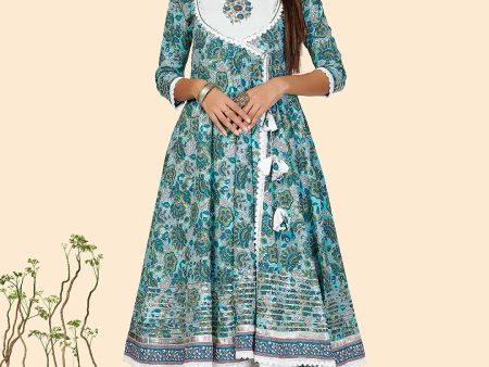 NOZ2TOZ Women s Turquoise Blue Anarkali Kurta With Shrug- (2pcs Set) Online now