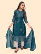 NOZ2TOZ Women s Sequience & Embroidered Straight Chanderi Teal Blue Stitched Kurta With Dupatta Cheap