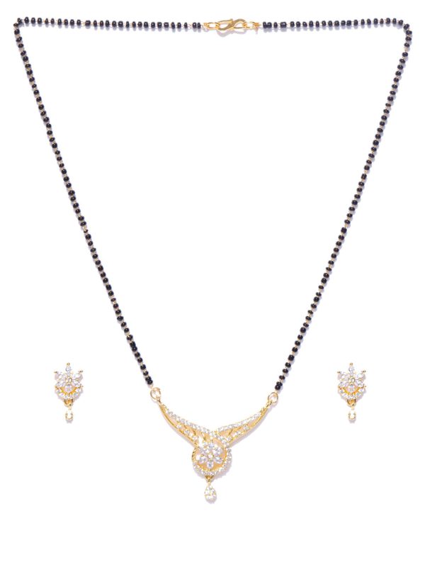 Priyaasi Desiner Floral Shaped Gold Plated American Diamond Mangalsutra Set For Women Supply