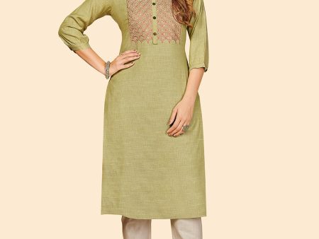 NOZ2TOZ Women s Solid & Sequience Work Straight Rayon Green Stitched Kurta Hot on Sale