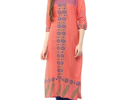 Wahe-NOOR Women s Coral Pink Floral Ajrakh Hand Block Cotton Printed Straight Kurta Fashion