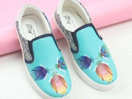 Tiny Bugs Girls Flower Printed Slip Ons Sneakers - Sky Blue Supply