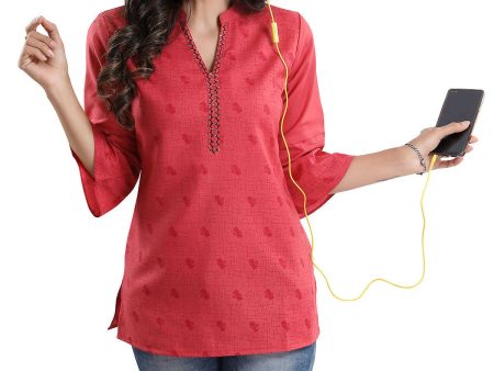 Snehal Creations Tomato Cotton Blended Casual Short Tunic Top Cheap