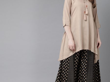 Juniper Womens Beige Rayon Slub Solid Kurta Online