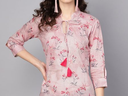 NOZ2TOZ Baby Pink Printed 3 4Th Sleeve Cotton Tunic Hot on Sale