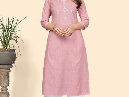 NOZ2TOZ Women s Solid & Mirror Straight Cotton Baby Pink Stitched Kurta Online