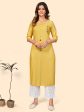 NOZ2TOZ Women s Sequence & Hand Work Straight Viscose Yellow Stitched Kurta Online now