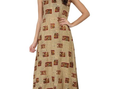 NOZ2TOZ Beige Printed Sleeveless Cotton Anarkali Kurta Hot on Sale