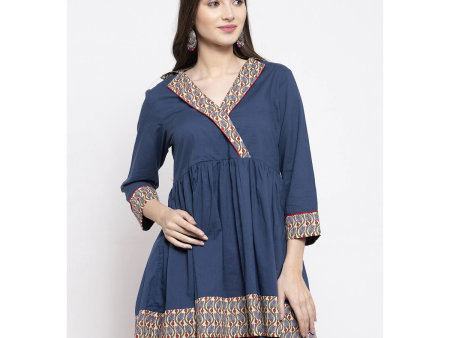 Wahe-NOOR Women s Navy Blue Solid Flared Tunic Fashion