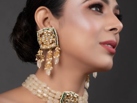 Peryl Women s Cream Gold Tone Kundan Choker Set Cheap