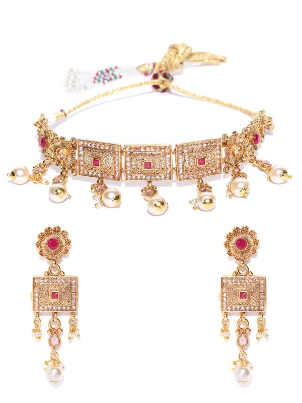 Priyaasi Women Ruby Pearls Kundan Gold Plated Choker For Discount