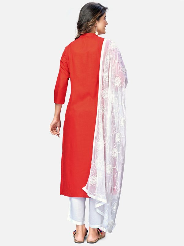 NOZ2TOZ Women s Red Kurta & Pant With Dupatta Set- (3pcs Set) Fashion