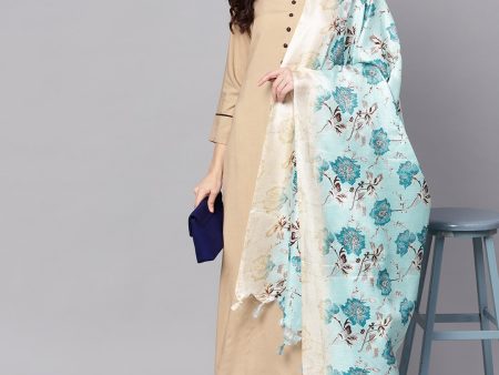 NOZ2TOZ Beige 3 4Th Sleeve Rayon Kurta With Ankle Length Palazzo And Printed Dupatta For Sale