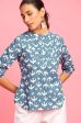 Janasya Women s Blue Cotton Animal Print Regular Top Sale