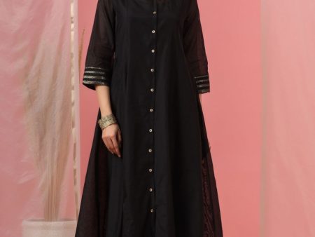 Juniper Womens Black Chanderi Solid Kalidar Kurta Online Hot Sale