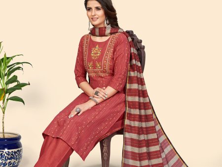 NOZ2TOZ Women s Print & Embroidered Straight Cotton Coral Stitched Kurta Pant With Dupatta Fashion