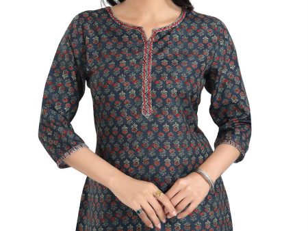 Snehal Creations Novel Navy Blue Rayon Short Kurti Tunic Top Sale