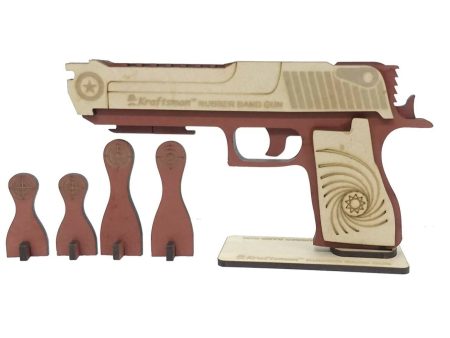 Kraftsman Kraftsman Semi-Automatic Wooden Rubber Band Shooting Gun Toys for Kids & Adults with Target | 5 Rapid Fire Shots (Dark Brown) For Sale