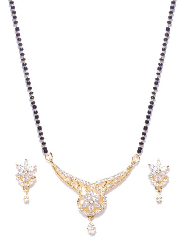 Priyaasi Desiner Floral Shaped Gold Plated American Diamond Mangalsutra Set For Women Supply