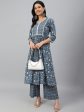 Janasya Women s Grey Cotton Floral Print Kurta With Palazzo Online