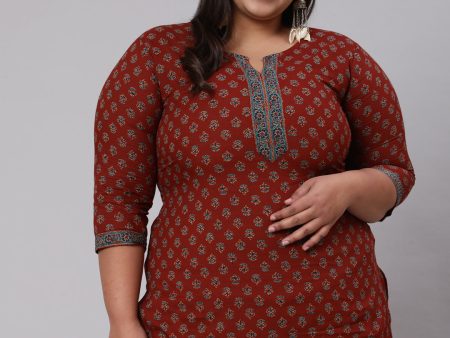 NOZ2TOZ Women Plus Size Maroon Ethnic Tunic With Three Quarter Sleeves Online