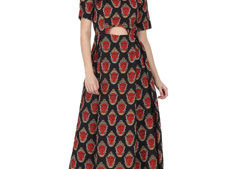 NOZ2TOZ Black Printed Half Sleeve Cotton Anarkali Kurta Hot on Sale