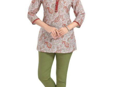 Snehal Creations Charming Cream Rayon Short Kurti Tunic Top Hot on Sale