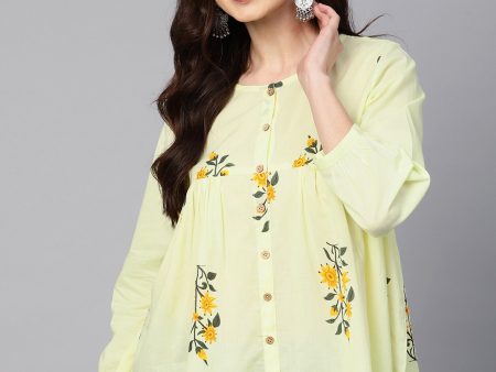 NOZ2TOZ Lemon Yellow Color Floral Printed Tunic Cheap