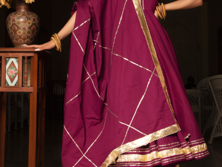 Pomcha Jaipur Burgundy Pure Cotton Anarkali Set Fashion