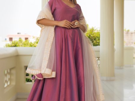 Pomcha Jaipur Cotton Silk Purple Angrakha Fashion