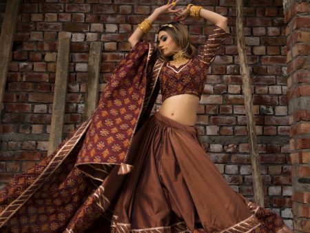 Pomcha Jaipur Chhaya Brown Gujarati Lehenga Set Supply