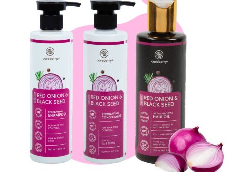 Careberry Organic Red Onion & Black Seed Oil Ultimate Anti Hair Fall Shampoo + Conditioner + Hair Oil Cheap